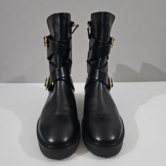 NEW Stuart Weitzman Luxering Moto Boot Womens 7 Black Leather Biker Designer - Picture 5 of 14